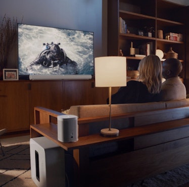 The Sonos Arc in a living room in front of a TV