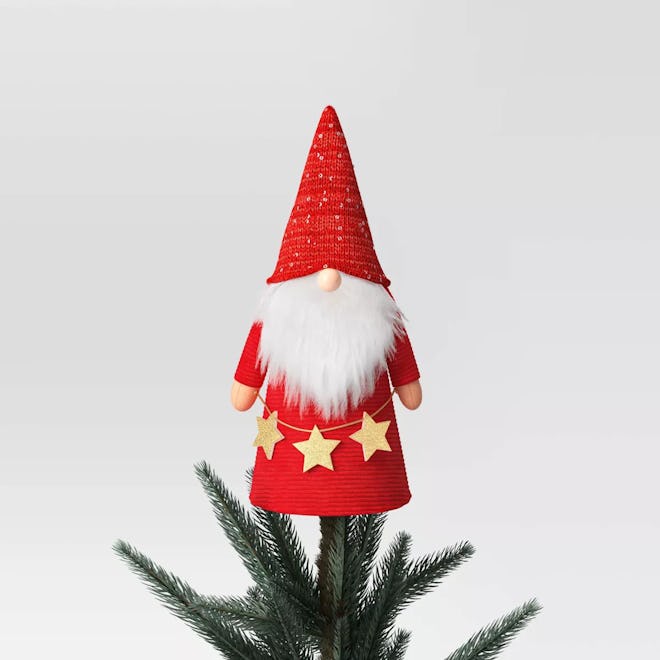 Plush Gnome Christmas Tree Topper Red