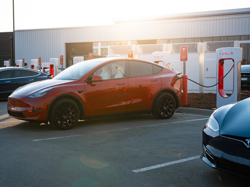 Tesla charging at a Supercharger station