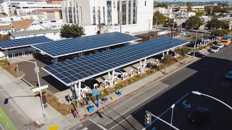 Tesla Supercharging station with solar panels