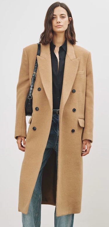 camel double breasted long coat