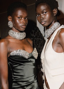 Models backstage at Area Spring 2024 Ready To Wear Runway Show at The Williamsburg Savings Bank on S...