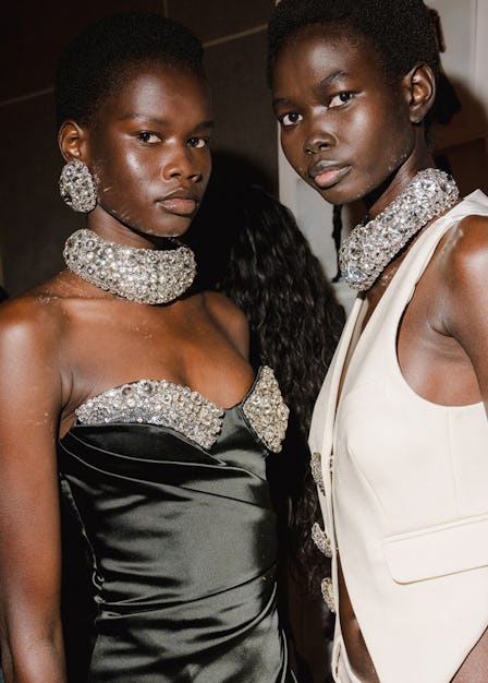 Models backstage at Area Spring 2024 Ready To Wear Runway Show at The Williamsburg Savings Bank on S...