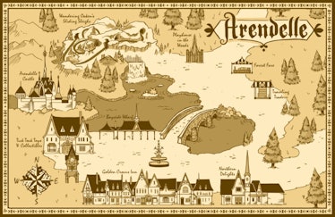 A map of Hong Kong Disneyland's World Of Frozen shows Arendelle Village and Arendelle Forest.