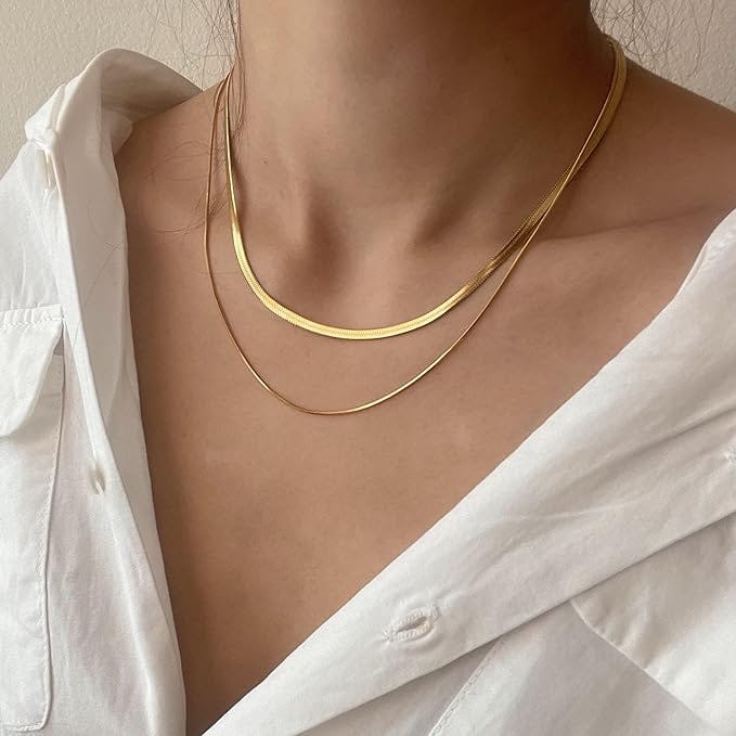 CHESKY 14K Gold/Silver Plated Herringbone Necklace