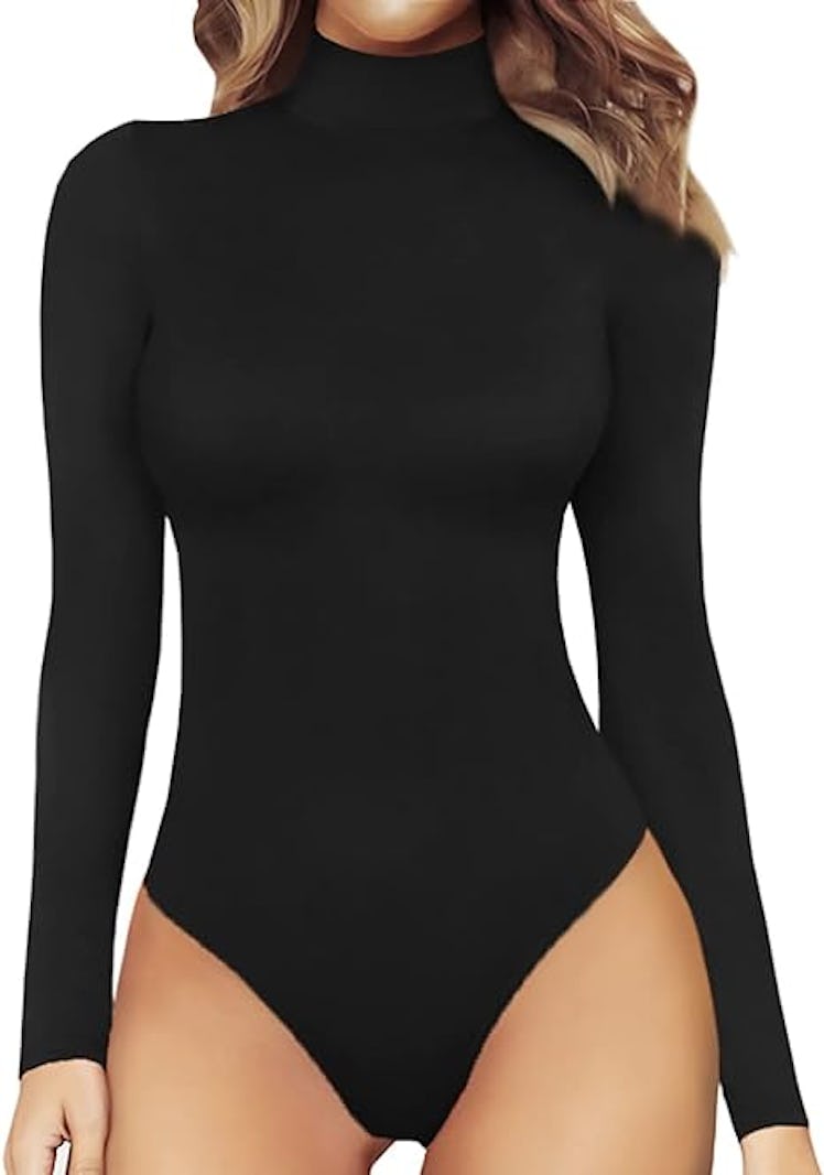 MANGOPOP Mock Turtleneck Long-Sleeve Bodysuit 