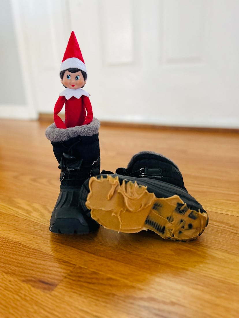 elf on the shelf prank idea: smear shoes with peanut butter