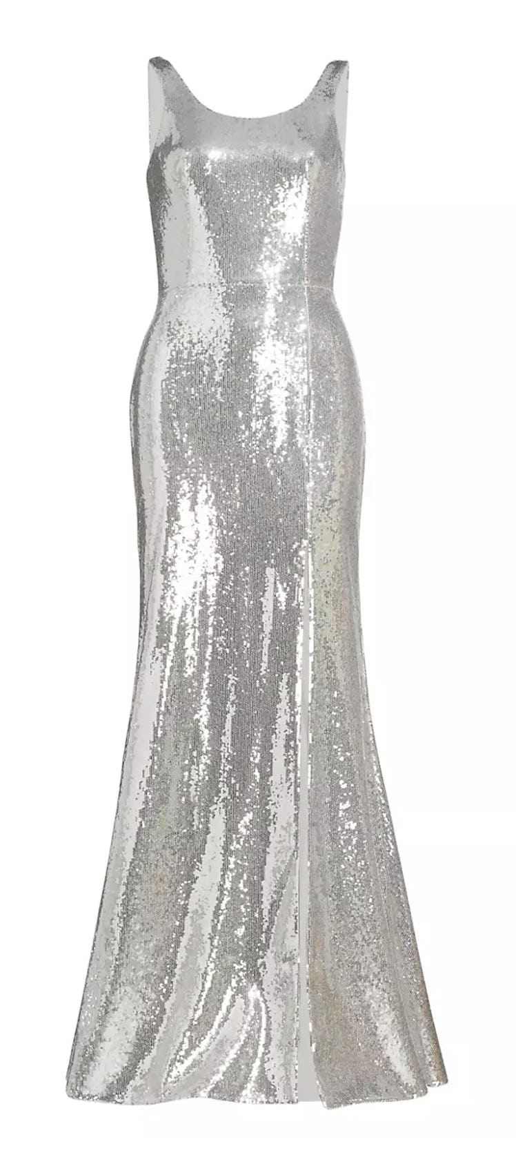 sequin embroidered silver gown