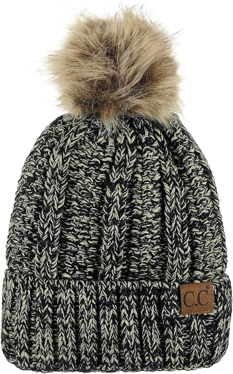 C.C Thick Cable Knit Pom Beanie