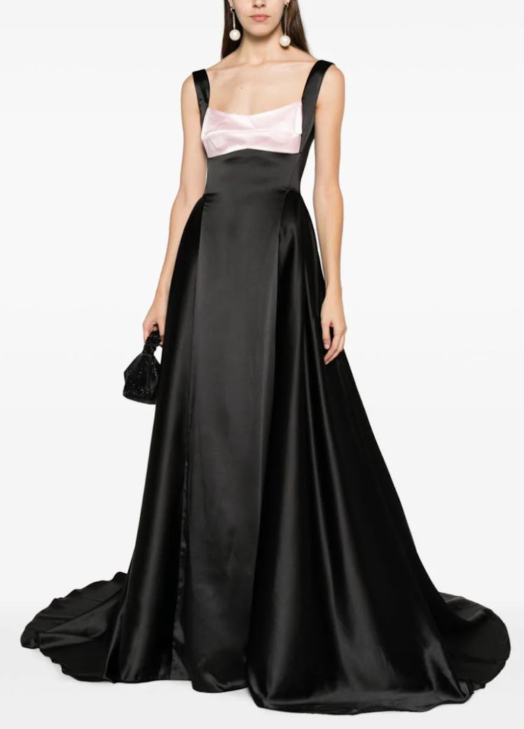 black gown with pink bodice