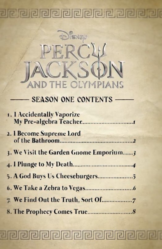 The 'Percy Jackson' episode titles are the chapter titles from 'The Lightning Thief' book.