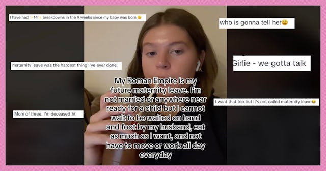 A girl on TikTok is going viral for her dreamy and hopeful take on what her future maternity leave w...