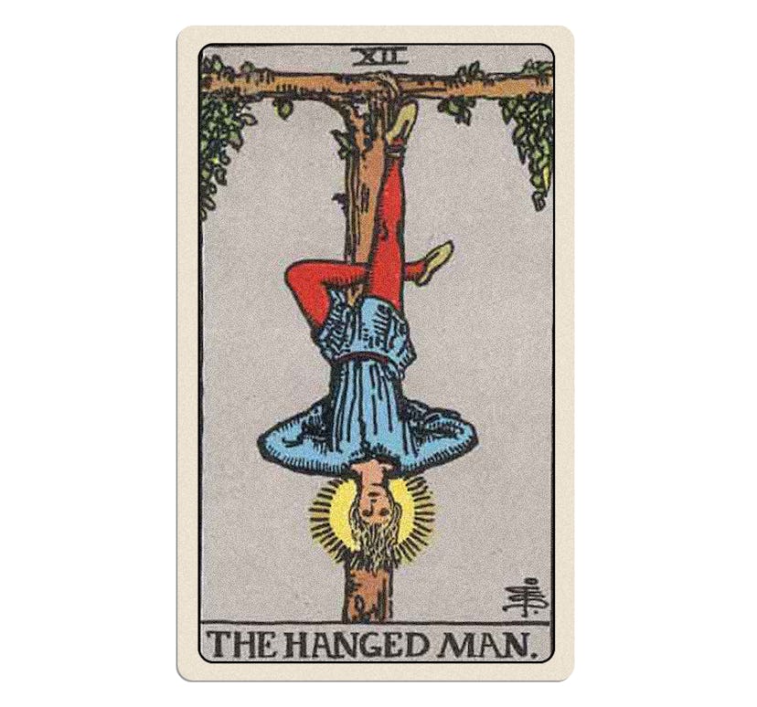 Your December 2023 tarot reading includes the Hanged Man.