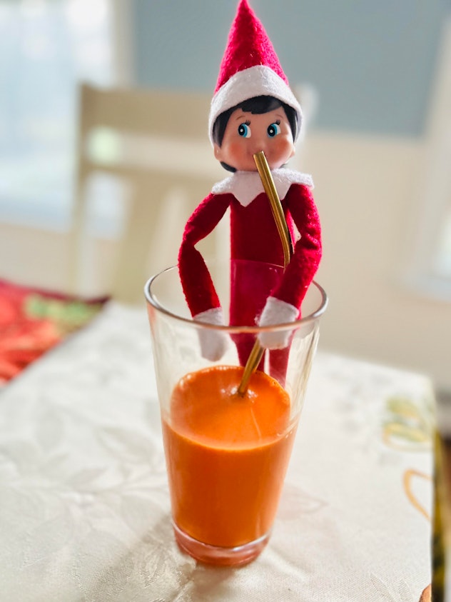 elf on the shelf prank idea: dye milk with food coloring to make it look like fresh juice