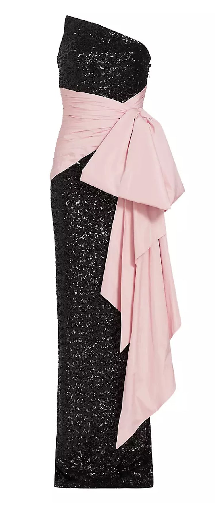 pink and black column gown