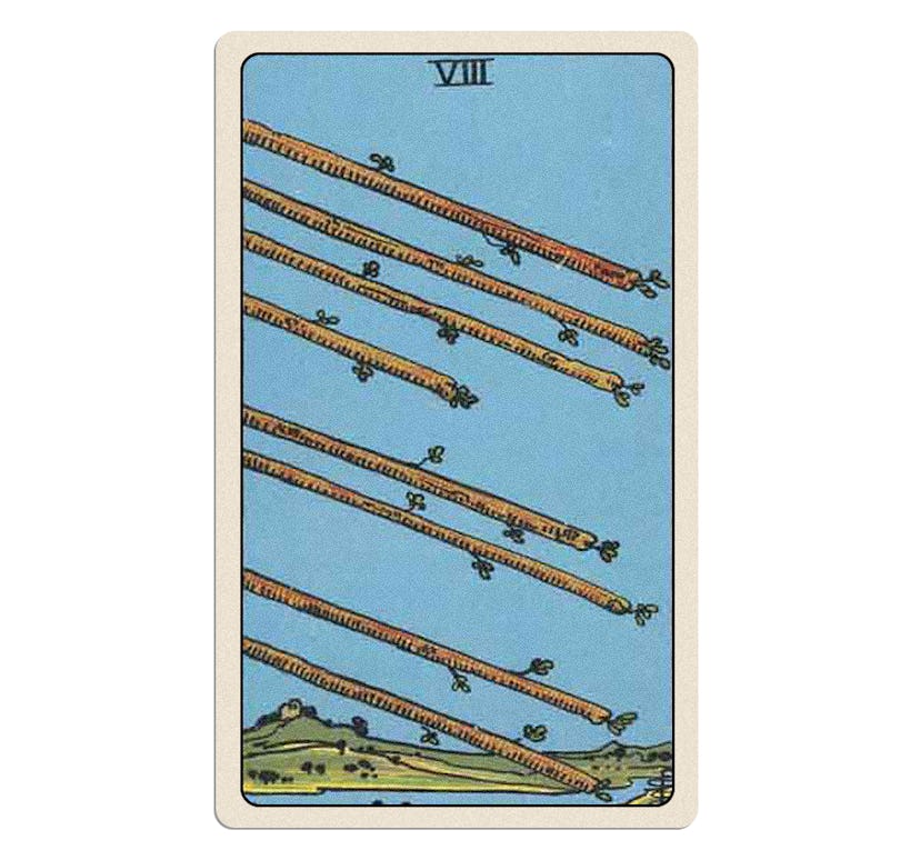 Your December 2023 tarot reading includes the Eight of Wands.