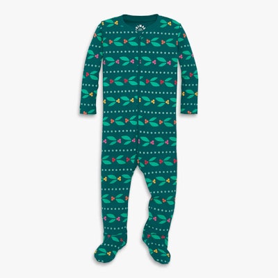 Baby Organic Zip Footie in Holly Berries, cute christmas pajamas for babies