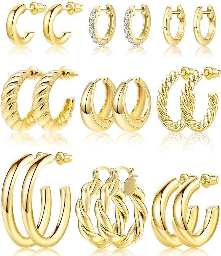 Adoyi Gold Hoop Earrings (9 Pairs)