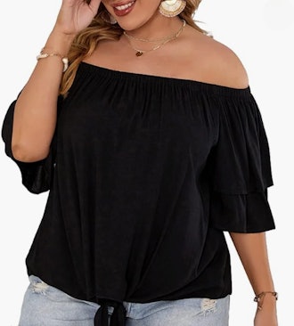 SCOMCHIC Off The Shoulder Tie Knot Blouse