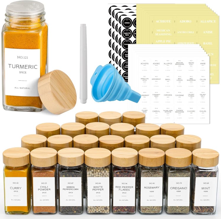 NETANY Glass Spice Jars with Bamboo Lids (24 Pieces)