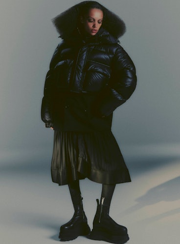 a look from the moncler x sacai capsule collection