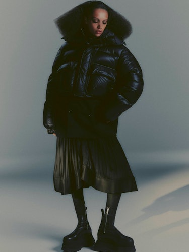 a look from the moncler x sacai capsule collection