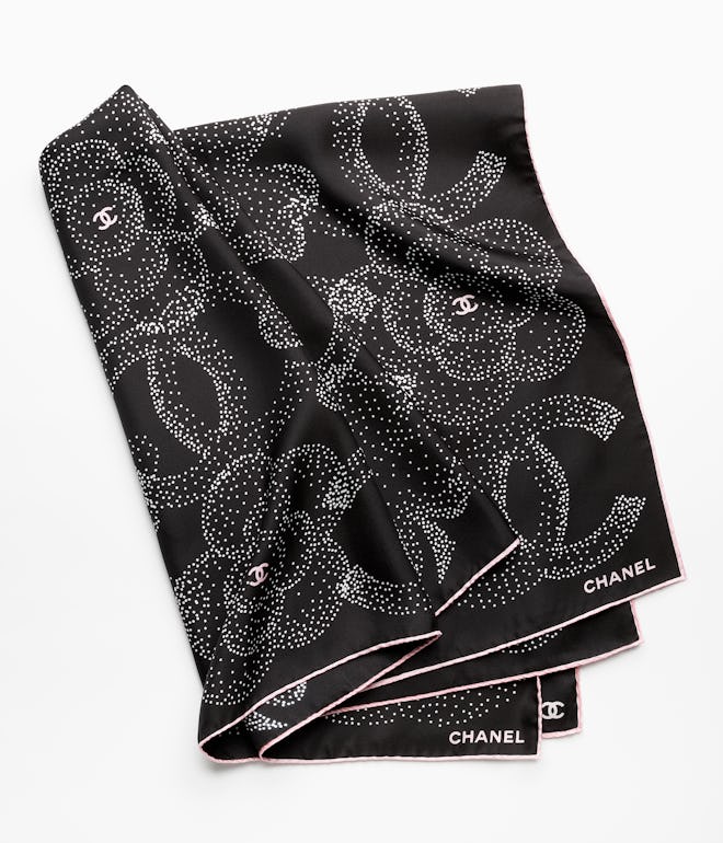 Chanel Square Scarf in Black and Pink