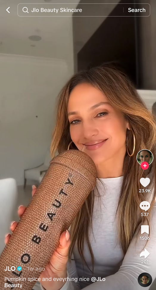 Jennifer Lopez takes to TikTok to share her own "cinnamon spice girl" makeup tutorial.