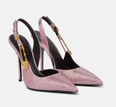 pink bedazzled slingback pumps