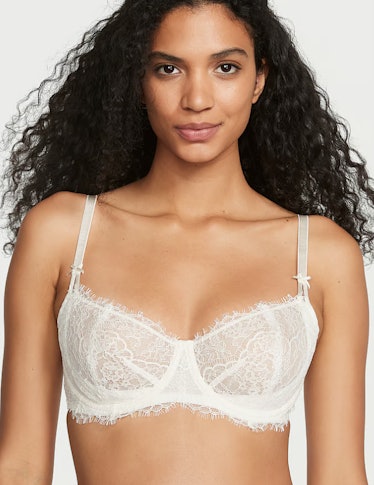 white balconette bra with lace detailing