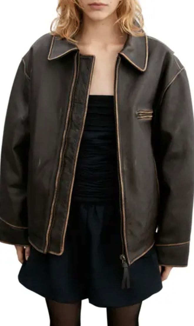 Oversize Distressed Leather Jacket