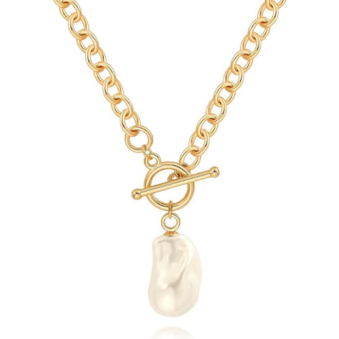 PEARLADA Chain Link Pearl Necklace