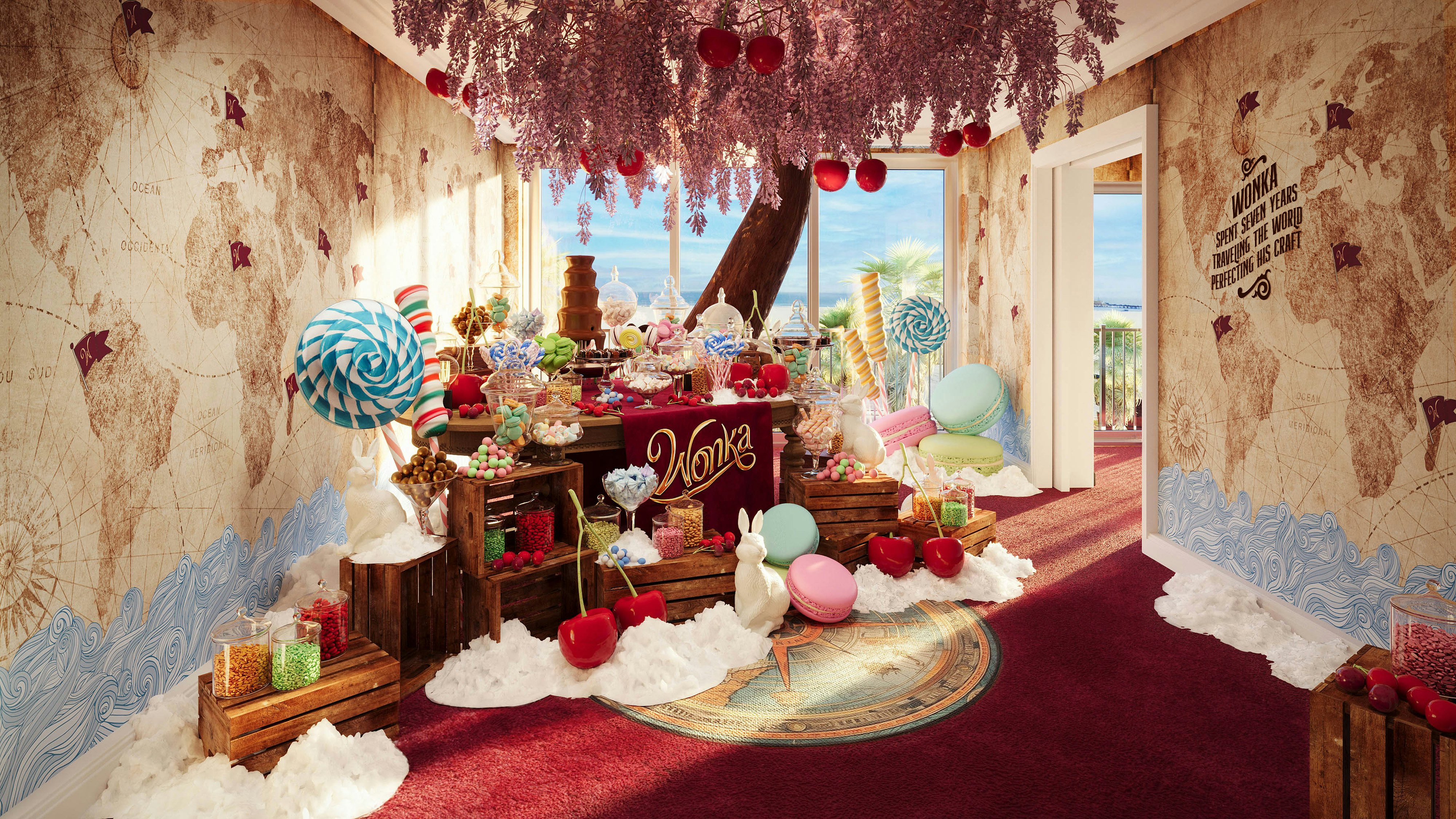 This Willy Wonka inspired hotel room comes complete with lickable  wallpaper, chocolate-filled bathtub, giant lollipops, and a lot more. -  Luxurylaunches