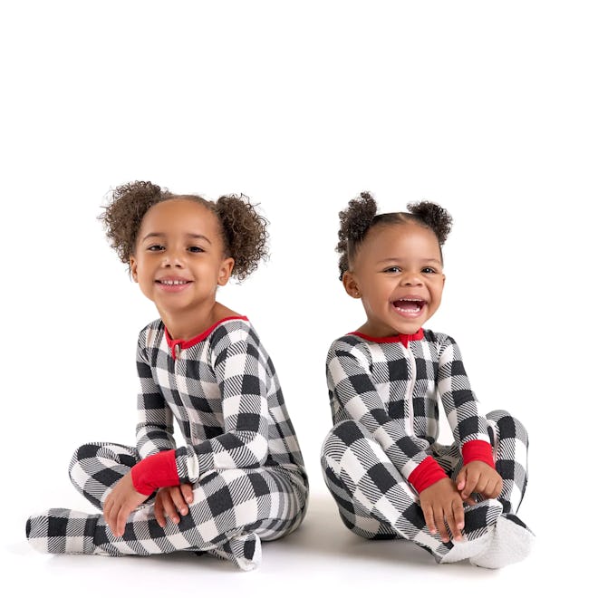 Baby & Toddler Neutral Buffalo Plaid Snug Fit Footed Pajamas, baby and dog matching Christmas pajama...