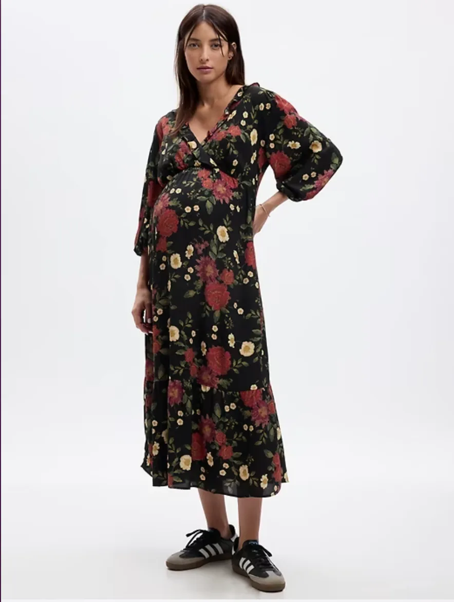 green emerald velvet dress 3/4 Sleeve Casual Maternity Nursing Dress Black / Small main image 0