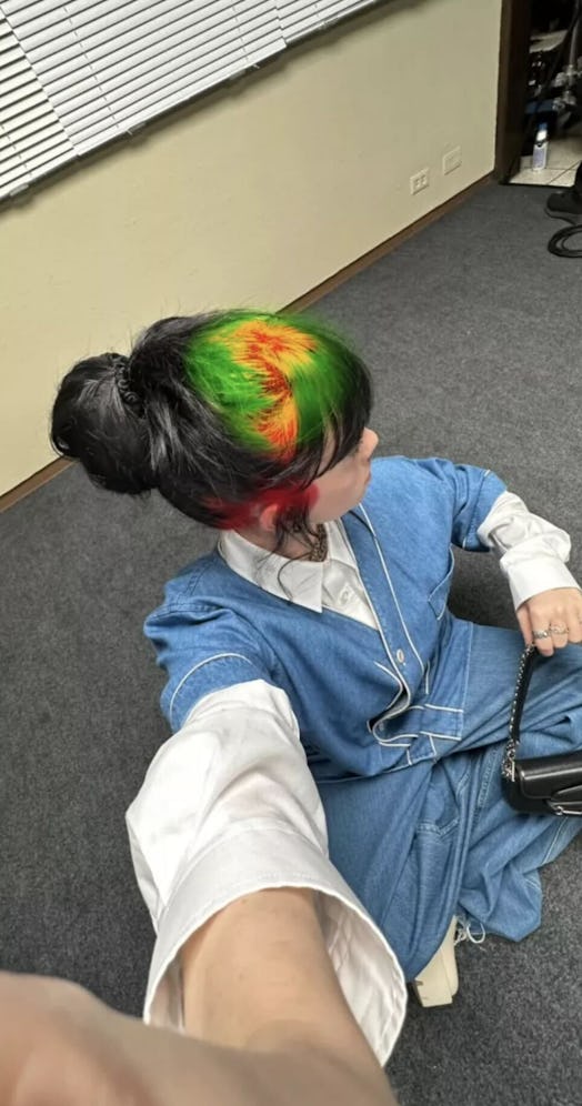 Billie Eilish neon rainbow hair 2023