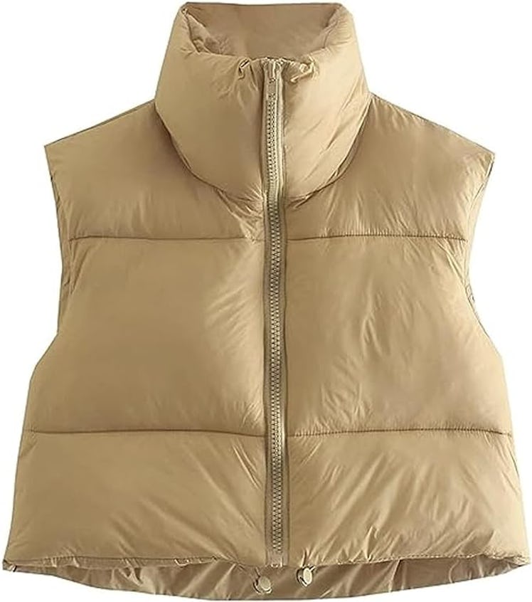 Shiyifa High Neck Cropped Puffer Vest