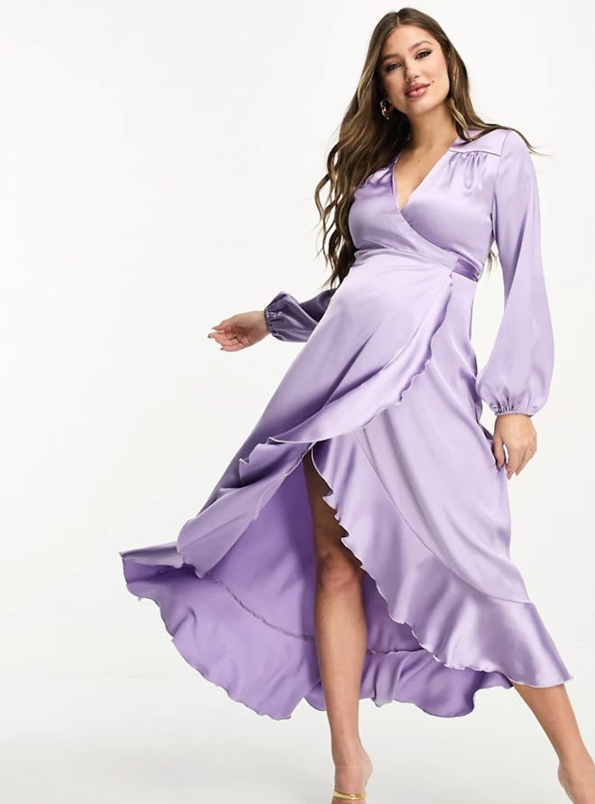 Cute thanksgiving dress Flounce London Maternity Wrap Dress in Lavender