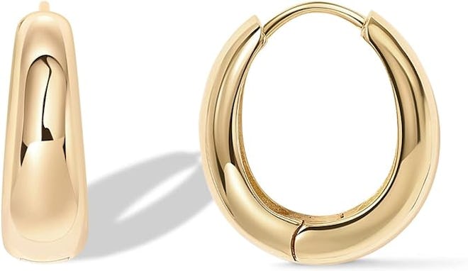 PAVOI 14K Gold Plated Sterling Silver Chunky Hoops Earrings