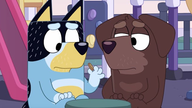 Bandit and Winnie's Dad sit at the playground "Café"