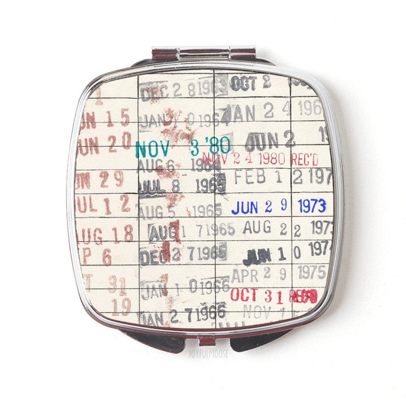 Vintage Library Card Compact Purse Mirror