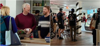 A scene from Hallmark's 'Mystic Christmas,' and a behind-the-camera look at the same scene. 