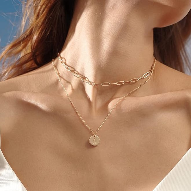 MEVECCO Gold Initial Layered Necklace