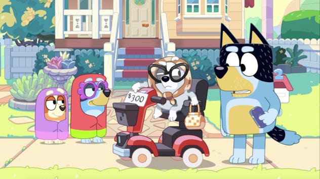 Bingo, Bluey, Muffin, and Bandit in "Granny Mobile."