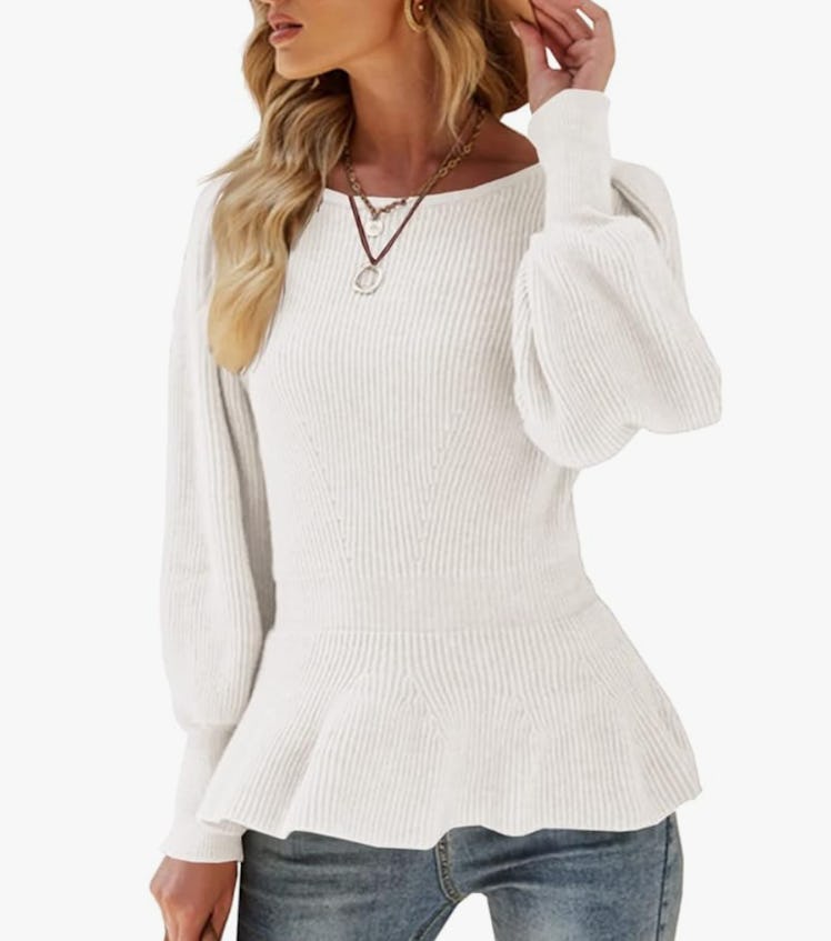 Veatzaer Ribbed Knit Babydoll Sweater