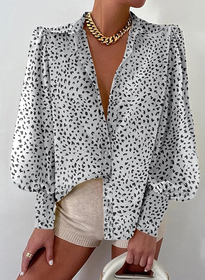 EVALESS Printed Button Down Blouse