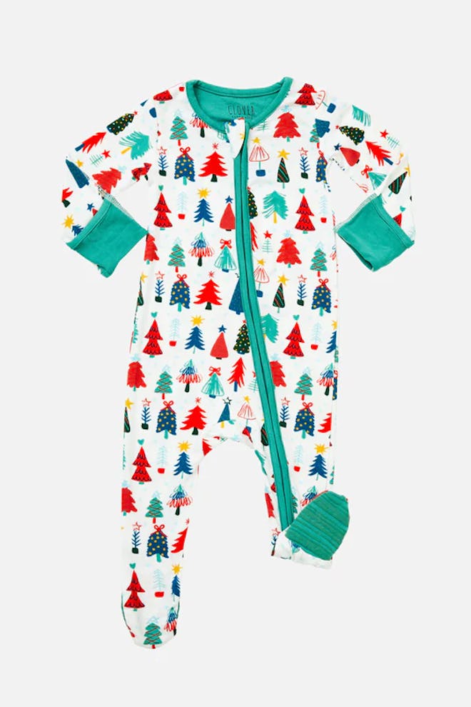 Christmas trees Soft & Stretchy Zipper Footie, baby and dog matching christmas pajamas