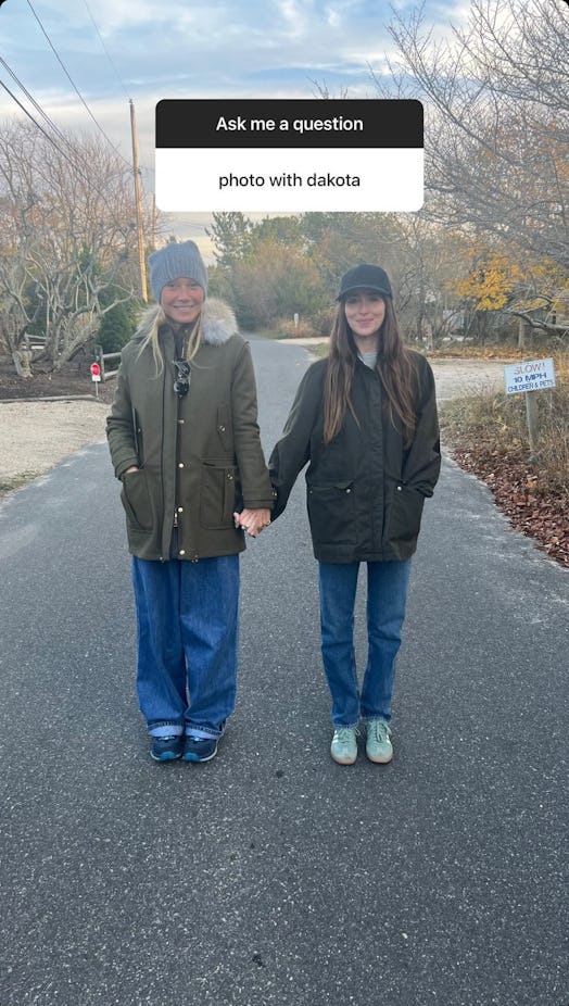 Gwyneth Paltrow and Dakota Johnson Instagram photo matching winter looks