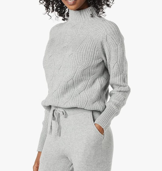 Amazon Essentials Soft Touch Funnel Neck Cable Sweater