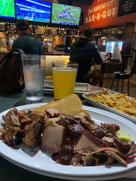 A writer at Joe’s Barbecue in Kansas City for the Kansas City Chiefs game.